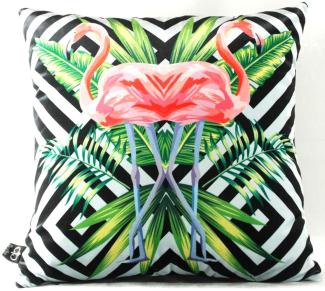 Casa Padrino Luxus Deko Kissen Florida Flamingos Mehrfarbig 45 x 45 cm - Feinster Samtstoff - Dekoratives Wohnzimmer Kissen