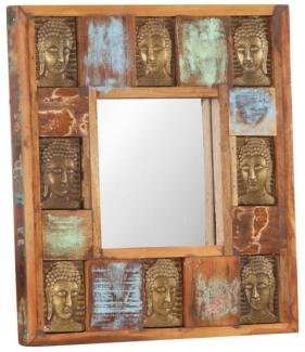 Spiegel mit Buddha-Verzierung, recyceltes Massivholz, 50 x 50 cm