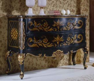 Casa Padrino Luxus Barock Kommode Dunkelblau / Antik Gold - Handgefertigte Massivholz Kommode mit 2 Schubladen - Barockstil Schlafzimmer Möbel - Barock Möbel - Luxus Qualität - Made in Italy