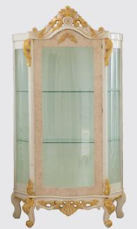Casa Padrino Luxus Barock Vitrine Beige / Weiß / Gold - Handgefertigter Massivholz Vitrinenschrank - Barock Wohnzimmer Möbel