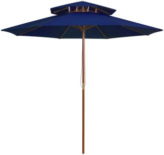 vidaXL Sonnenschirm mit Doppeldach und Holzmast Blau 270 cm