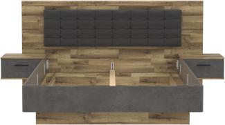 FORTE Ricciano Bett + Nakos, Holzwerkstoff, Braun/Grau, 296,5 x 120 x 209,9 cm