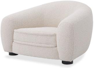 Casa Padrino Luxus Sessel Hell Cremefarben / Schwarz 110 x 95 x H. 70 cm - Wohnzimmer Sessel mit gebogener Rückenlehne - Luxus Möbel