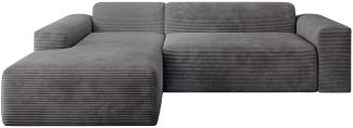 Juskys Sofa Vals Links mit PESO Stoff - L-Form Couch für Wohnzimmer - Ecksofa modern, bequem, klein - Eckcouch Sitzer - Cordsofa Dunkelgrau