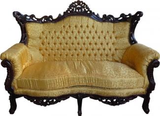 Casa Padrino Barock 2-er Sofa Master Gold Muster / Mahagoni Braun