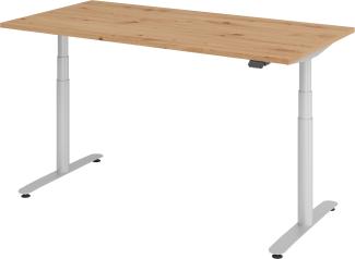 bümö® smarter Schreibtisch Serie-XDLR elektrisch höhenverstellbar mit App-Steuerung 160 x 80 cm in Asteiche / Silber