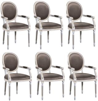 Casa Padrino Luxus Barock Esszimmer Set Weiß / Gold / Grau 59 x 43,5 x H. 98 cm - 6 Esszimmerstühle mit Armlehnen - Esszimmermöbel