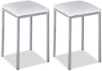 ASTIMESA - Gepolsterter Küchenhocker - Solide und Feste Struktur - Gestell Farbe Aluminium und Sitzfläche aus Kunstleder - Sitzfarbe: Weiß. Lieferumfang: 2 Stück, Maße: 35 x 35 x 45 cm