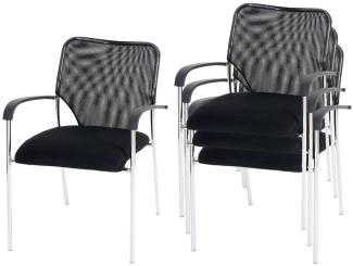 4er-Set Besucherstuhl Tulsa, Konferenzstuhl stapelbar, Stoff/Textil ~ Sitz schwarz, Rückenfläche schwarz
