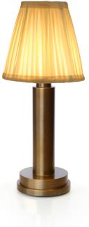 NEOZ kabellose Akku-Tischleuchte VICTORIA UNO LED-Lampe dimmbar 1 Watt 27,5x12 cm Messing Antik, poliert mit Lampenschirm aus Seide