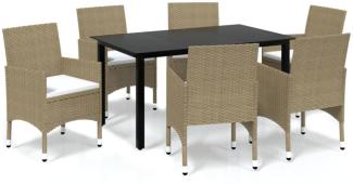 7-tlg. Garten-Essgruppe mit Kissen Poly Rattan Beige