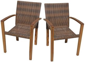 2x Stapelstuhl Gartenstuhl Garten Stühle Stuhl Akazie Holz Rattan Optik Möbel