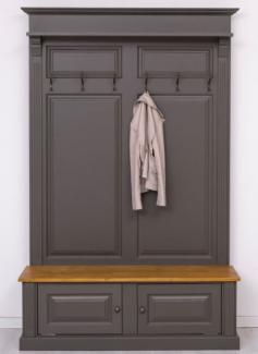 Casa Padrino Landhausstil Massivholz Garderobenschrank Dunkelgrau / Hellbraun 140 x 41 x H. 210 cm - Wand Garderobe - Flur Schrank - Flurmöbel - Garderobenmöbel - Landhausstil Möbel