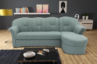 DOMO Collection Puno Ecksofa, Sofa in L-Form, Eckcouch, Sofa, Couch mit Longchair, 233 x 142 cm, Polstermöbel in eisblau