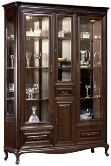 Casa Padrino Luxus Jugendstil Vitrinenschrank Dunkelbraun 149,5 x 46,1 x H. 206,6 cm - Beleuchteter Wohnzimmerschrank mit 4 Türen und 4 Schubladen - Wohnzimmermöbel