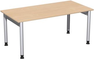 Schreibtisch '4 Fuß Pro' höhenverstellbar, 160x80cm, Buche / Silber