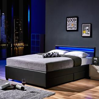 Home Deluxe Polsterbett 'Nube' mit LED-Beleuchtung und Schubladen 2x Lattenrost Dunkelgrau 140 x 200 cm