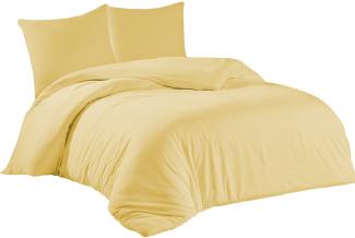 livessa Bettwäsche 200x220 3teilig Baumwolle - Bettwäsche mit Reißverschluss: Bettbezug 200x220 cm + 2er Set Kissenbezug 80x80 cm, Oeko-Tex Zertifiziert, aus%100 Baumwolle Jersey (140 g/qm), Gelb