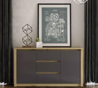 Kommode "Malta" Sideboard Anrichte 140cm grifflos artisan eiche grau