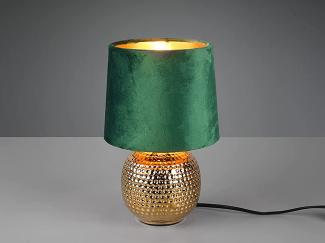 LED Tischleuchte Grün/Gold Keramikfuß Samtschirm - Ø16cm, H. 26cm