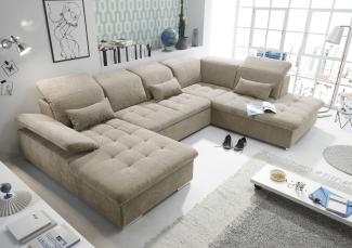 Couch WAYNE R Sofa Schlafcouch Wohnlandschaft Schlaffunktion sand beige U-Form rechts