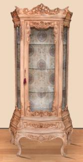 Casa Padrino Barock Vitrine Naturfarben - Prunkvoller Barock Vitrinenschrank mit Glastür und Schublade - Handgefertigte Barock Wohnzimmer Möbel
