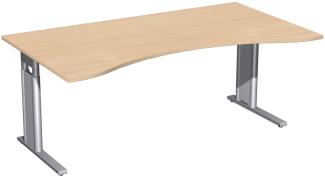 Schreibtisch 'C Fuß Pro' Ergonomieform, höhenverstellbar, 180x100cm, Buche / Silber