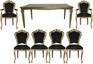 Casa Padrino Barock Luxus Esszimmerset Schwarz/Gold - Barock Esstisch + 6 Stühle - Luxus Qualität - Limited Edition