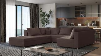 Wohnlandschaft Sofa ANDRO Schlaffunktion und Hocker Stoff Lincoln Schokobraun