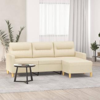 3-Sitzer-Sofa mit Hocker Creme 180 cm Stoff (Farbe: Creme)