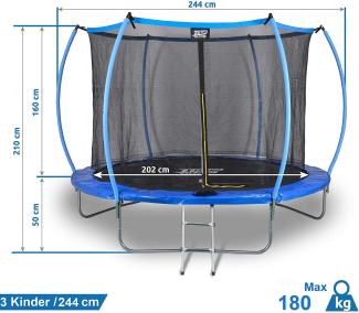 Sena "Dunlop" Gartentrampolin mit Netz Ø 244cm, Kindertrampolin Trampolin groß