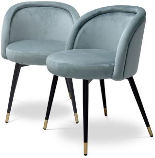 Casa Padrino Luxus Esszimmerstuhl Set Blau / Schwarz / Messing 57,5 x 58 x H. 77 cm - Edle Esszimmerstühle - Luxus Esszimmer Möbel