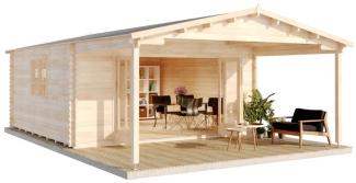 Alpholz Gartenhaus Modell Nyborg-44 ISO mit Falttür Gartenhaus aus Holz in Braun Holzhaus mit 44 mm Wandstärke inklusive Schleppdach FSC zertifiziert Blockbohlenhaus mit Montagematerial