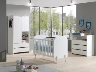 Babyzimmer Set Kiddy best. aus: Babybett 60 x 120 cm, Kommode, Wickelaufsatz und Kleiderschrank 2-trg, Ausf. MDF weiß lackiert