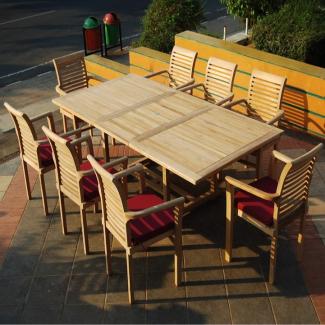 Gartenmöbel Set 8 Stapelstühle Cosenza + Ausziehtisch Parma - Tischplatte: 180-240 x 120 cm