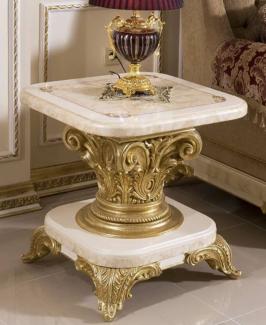 Casa Padrino Luxus Barock Beistelltisch Weiß / Beige / Gold - Prunkvoller Massivholz Tisch im Barockstil - Barock Wohnzimmer Möbel - Edel & Prunkvoll