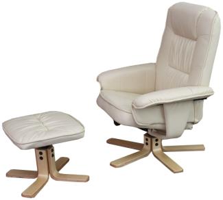 Relaxsessel M56, Fernsehsessel TV-Sessel mit Hocker Ottomane, Kunstleder Eukalyptus Holz ~ creme