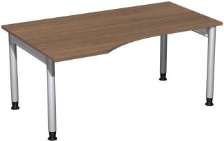PC-Schreibtisch '4 Fuß Pro' links, höhenverstellbar, 160x100cm, Nussbaum / Silber