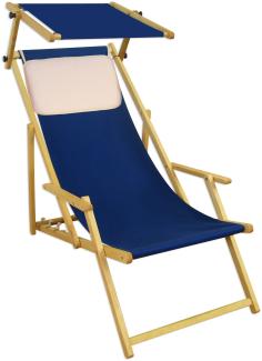Gartenstuhl blau Sonnenliege Strandstuhl Sonnendach Kissen Deckchair Buche 10-307 N S KH
