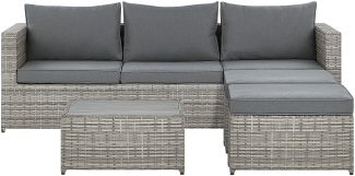 Lounge Set Rattan hellgrau 5-Sitzer linksseitig modular Auflagen grau SABBIA