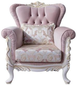 Casa Padrino Luxus Barock Sessel mit dekorativem Kissen Rosa / Silber / Weiß / Gold 96 x 92 x H. 106 cm - Barockstil Wohnzimmer Möbel