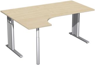 PC-Schreibtisch links, höhenverstellbar, 160x120cm, Ahorn / Silber