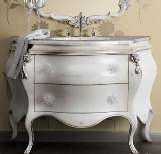 Casa Padrino Luxus Barock Waschtisch Weiß / Silber - Prunkvolle Waschbecken Kommode mit 2 Schubladen - Luxus Badezimmer Möbel im Barockstil - Barock Möbel - Luxus Qualität - Made in Italy