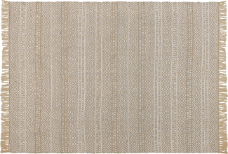 Teppich beige 140 x 200 cm geometrisches Muster Kurzflor zweiseitig DORTYOL