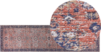 Teppich Baumwolle blau rot 80 x 300 cm orientalisches Muster Kurzflor KURIN