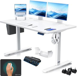 KESSER® Höhenverstellbarer Schreibtisch elektrisch | Ergonomisch Steh-Sitz Schreibtisch | 3-Funktions-Memory Steuerung | Inkl. 360° Rollen & USB-Ladeanschluss | Computertisch für Homeoffice Weiß, 140 x 70 cm