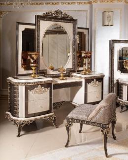 Casa Padrino Luxus Barock Schminkkommode mit Spiegel und Hocker