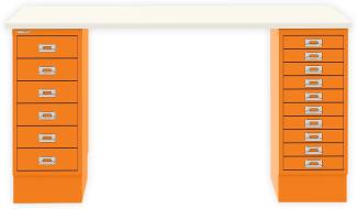 MultiDesk, 1 MultiDrawer mit 10 Schüben, 1 MultiDrawer mit 6 Schüben, Dekor Weiß, Farbe Orange, Maße: H 740 x B 1400 x T 600 mm