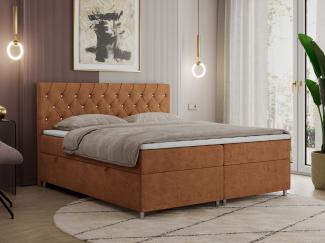 Boxspringbett Doppelbett Polsterbett Kunstlederbett mit Bettkasten - ROMA - 180x200cm - Orange Stoff - H3