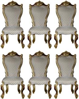 Casa Padrino Luxus Barock Esszimmer Stuhl Set Grau / Gold / Rot / Gold 58 x 57 x H. 107 cm - Küchen Stühle 6er Set im Barockstil - Barock Esszimmer Möbel